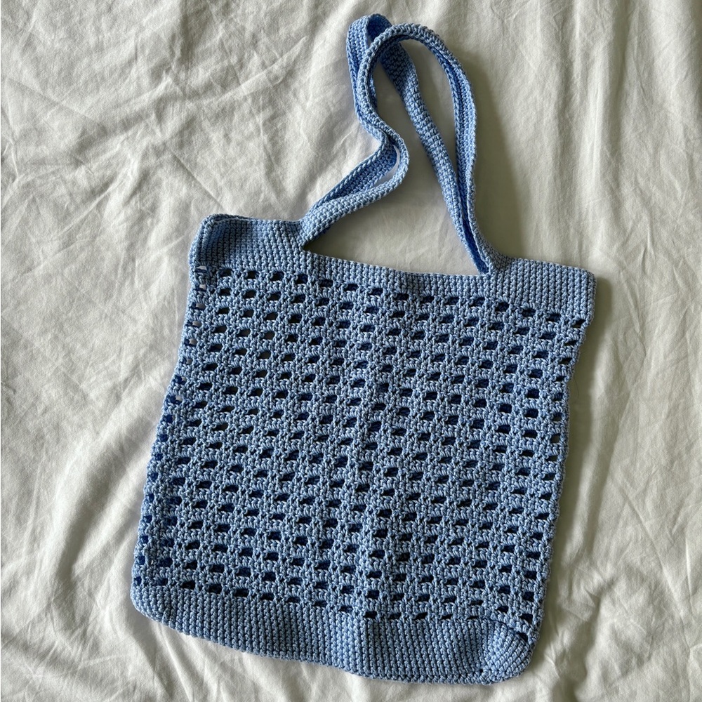 Handmade Blue Crochet Mesh Tote Bag